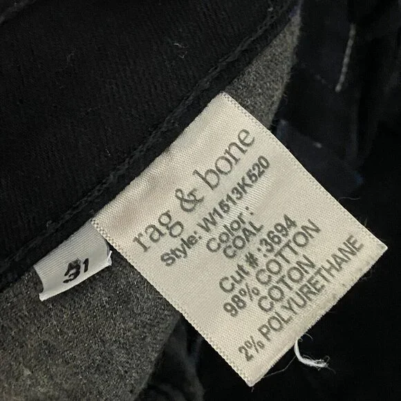 Rag & Bone High Rise Skinny Jeans in Black Coal Size 31 - Picture 8 of 12